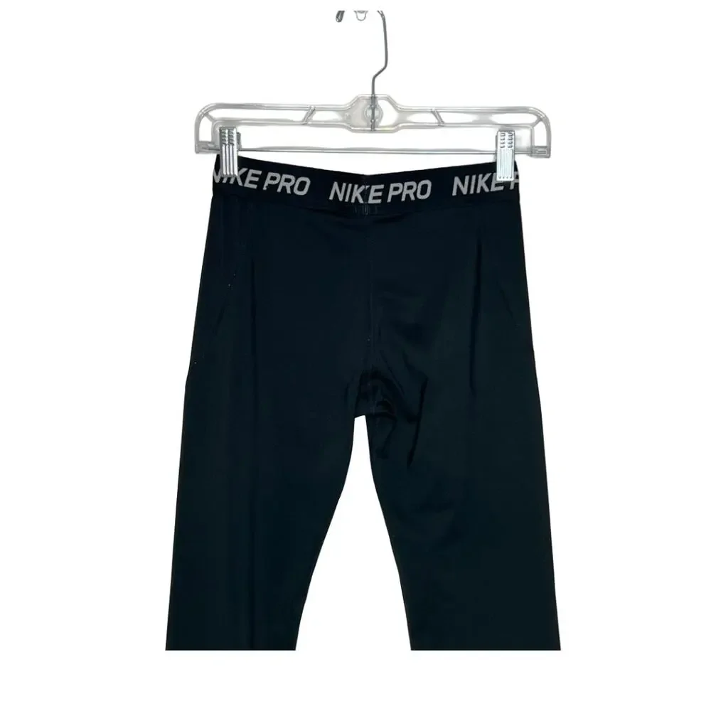 Nike Pro Girls Black Capri Compression 3/4 Leggings Sport Athlete  Pants Size XL - Picture 5 of 7